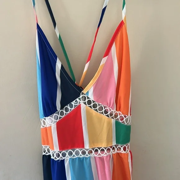Colorful Rainbow Striped Ruffle Dress - Picture 8 of 9